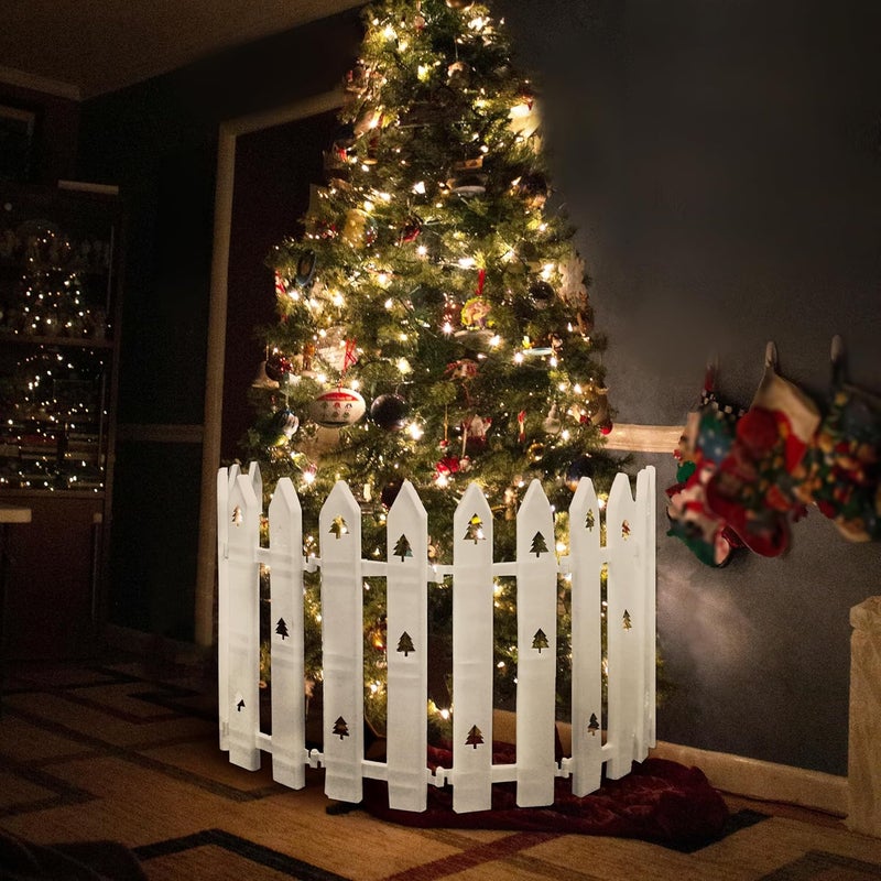 SORANGEUN Extra Height 16” Christmas Tree Fence, 24pcs Christmas Tree Gate, White Christmas Fence Decorations for Cat, Small Dog, Suit for Christmas, Birthday, Wedding Decoration - Image 5